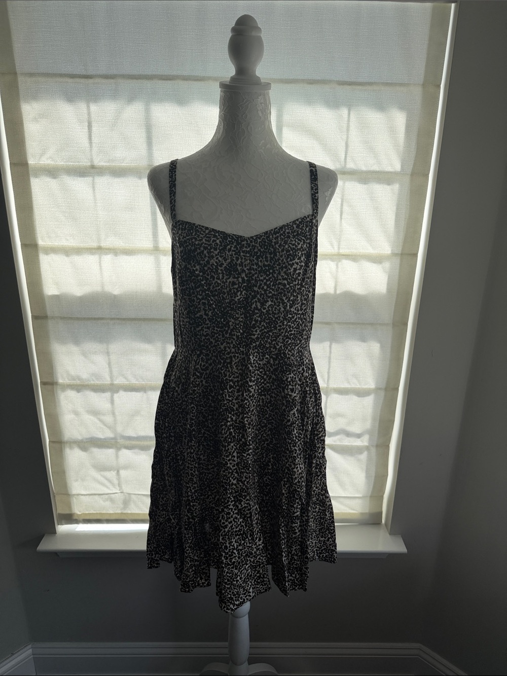 Spaghetti-Strap Mini Dress in Black and White Floral